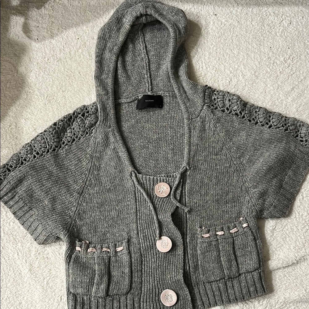 Gray Hooded Cardigan Sweater
